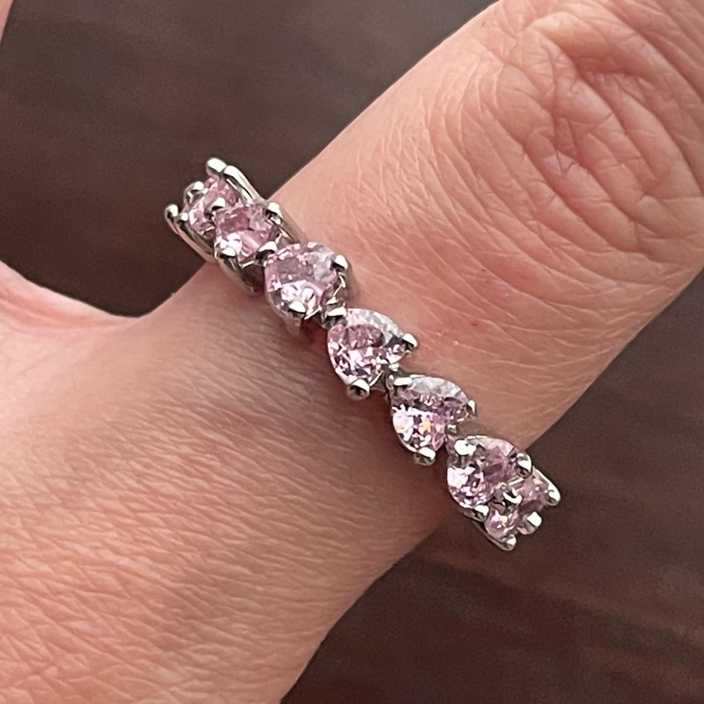 Silver Pink Crystal Heart Wrap Ring